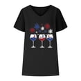 thumbnail image 4 of Womens Patriotic Linen Tops Women Plus Size Cotton Linen 4th of July Tshirts Loose Summer V-Neck T-Shirt Top Oversized Short Sleeve Blouse Black, 4 of 4