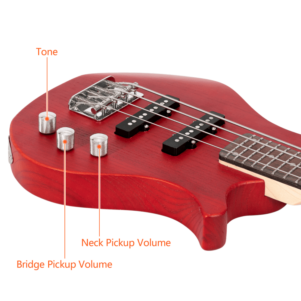 Tcbosik 4 String Electric Bass Guitar, 36 inch Small Full Size Bass with Bag, Cable, Strap, Plectrum and Wrench Tool for Beginner, Red