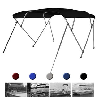 Seamander 4 Bow Bimini Top Boat Cover with Rear Support Pole and Storage Boot, Black