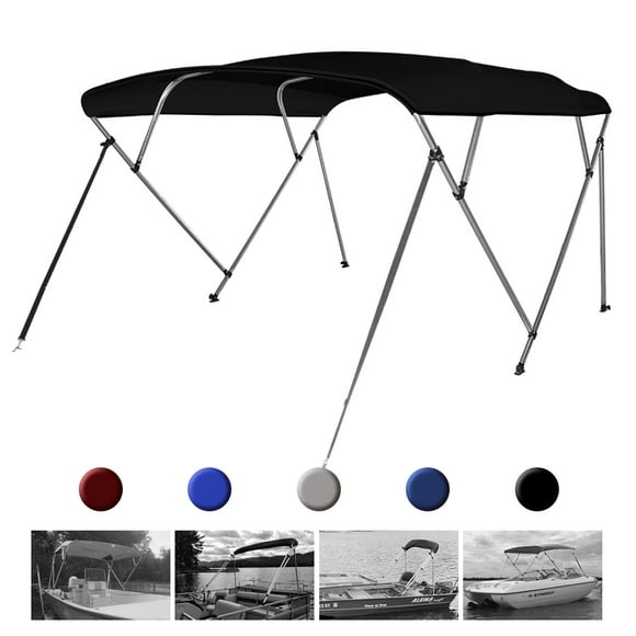 Seamander 4 Bow Bimini Top Boat Cover with Rear Support Pole and Storage Boot, Black