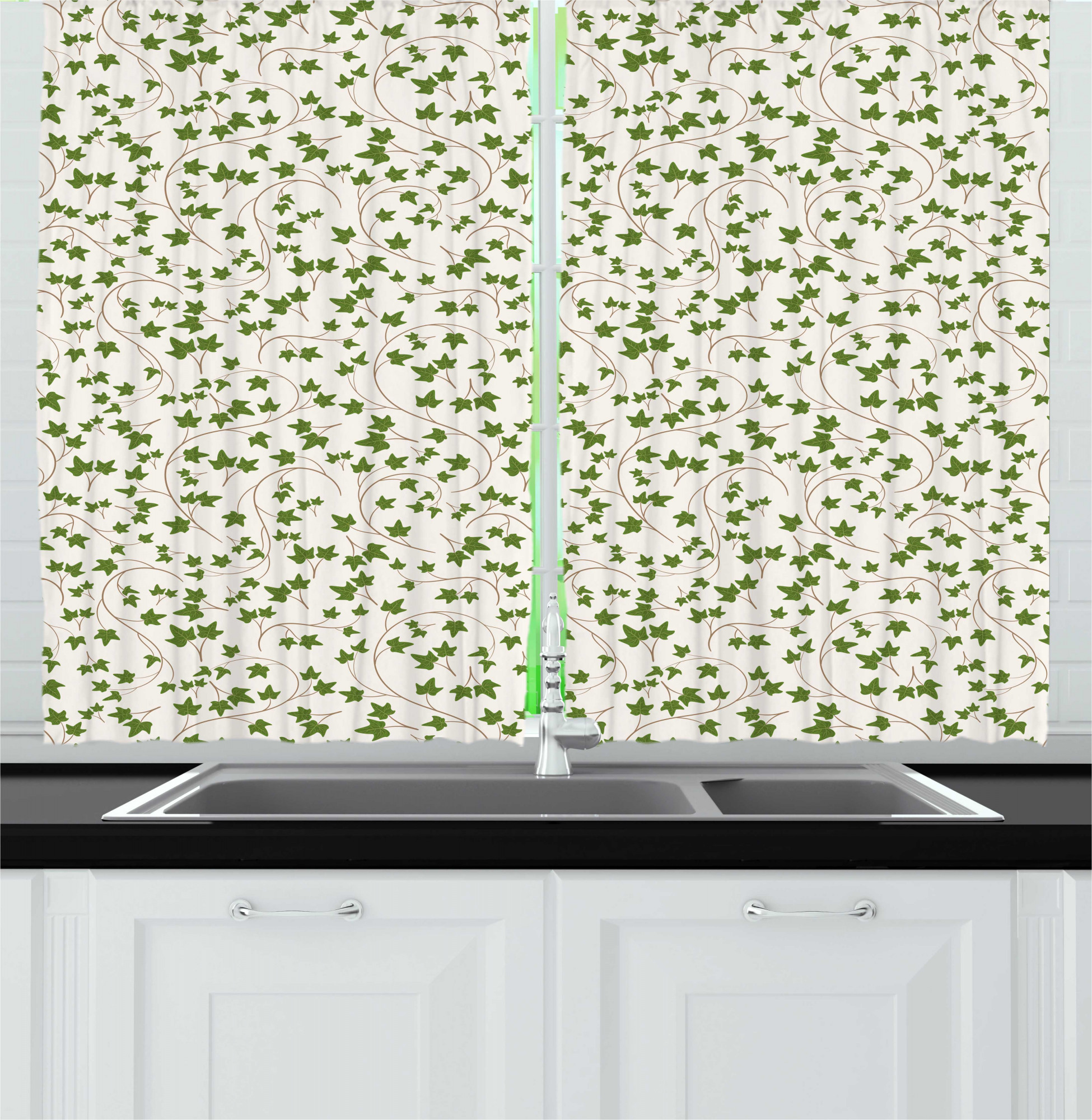 Vines Kitchen Curtains, Colorful Grape Leaves Branches Ivy Rhythmic