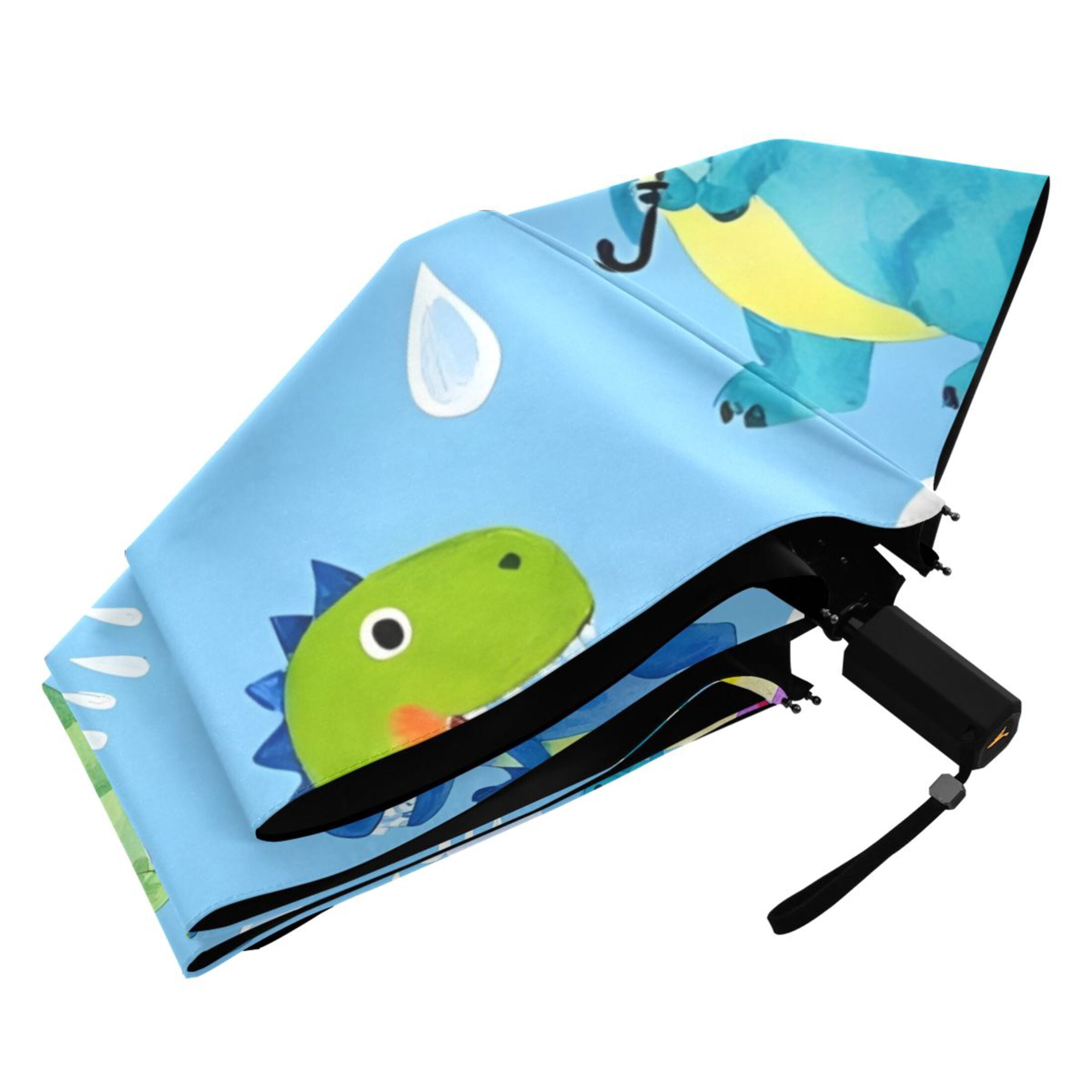 ALAZA Cartoon Dinosaurs UPF 50+ Compact Folding Umbrella for Rain Travel Umbrella Packable
