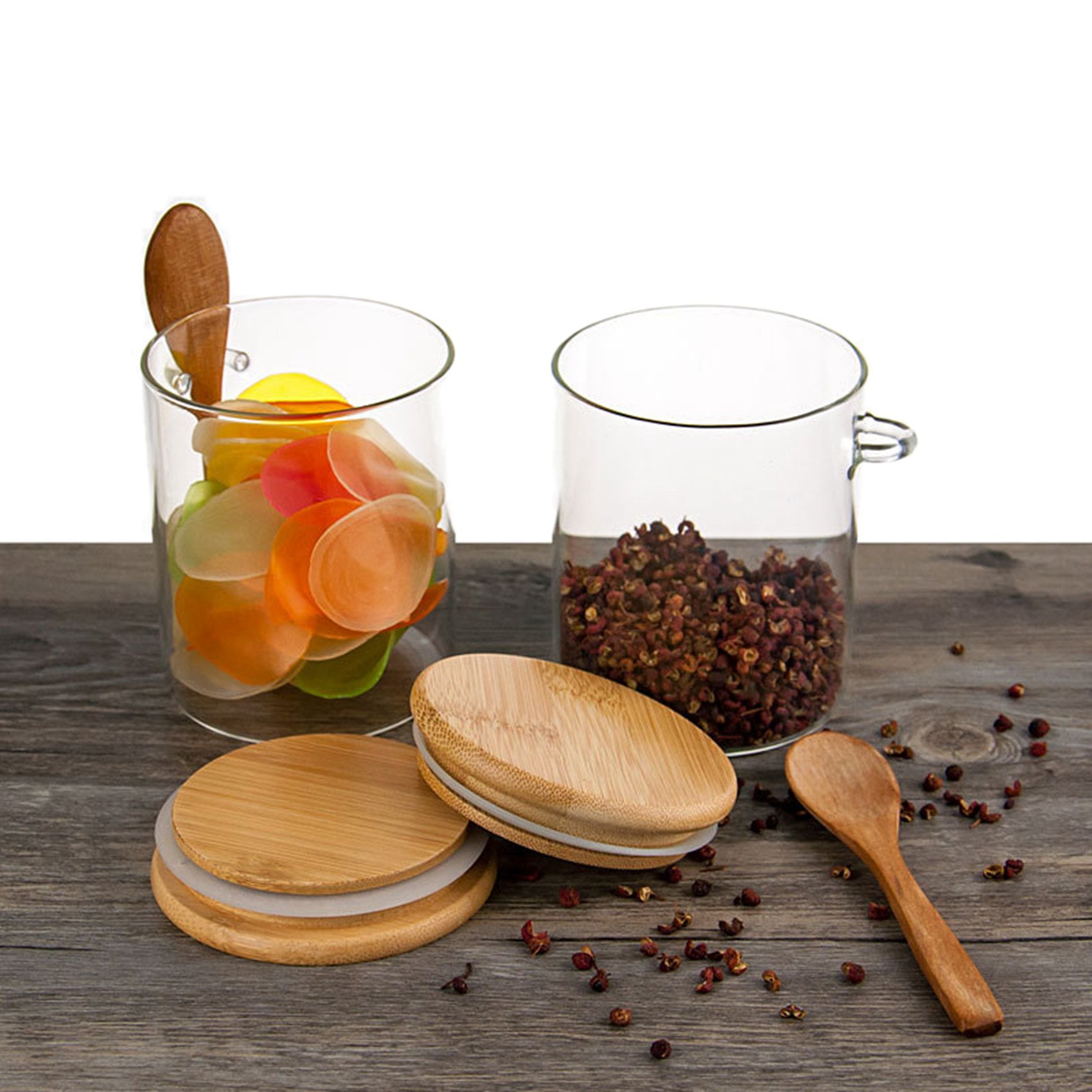 3X Glass Food Airtight Canister Lid Storage Tank Jar Food Container with Wooden Spoon