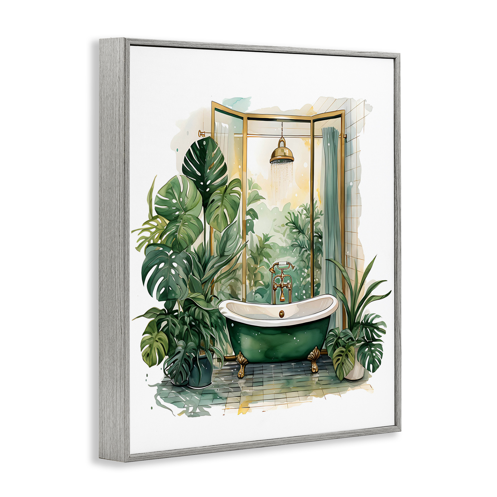Bathtub in Tropical Oasis Gray Framed Giclee Art, design by Lettered and Lined