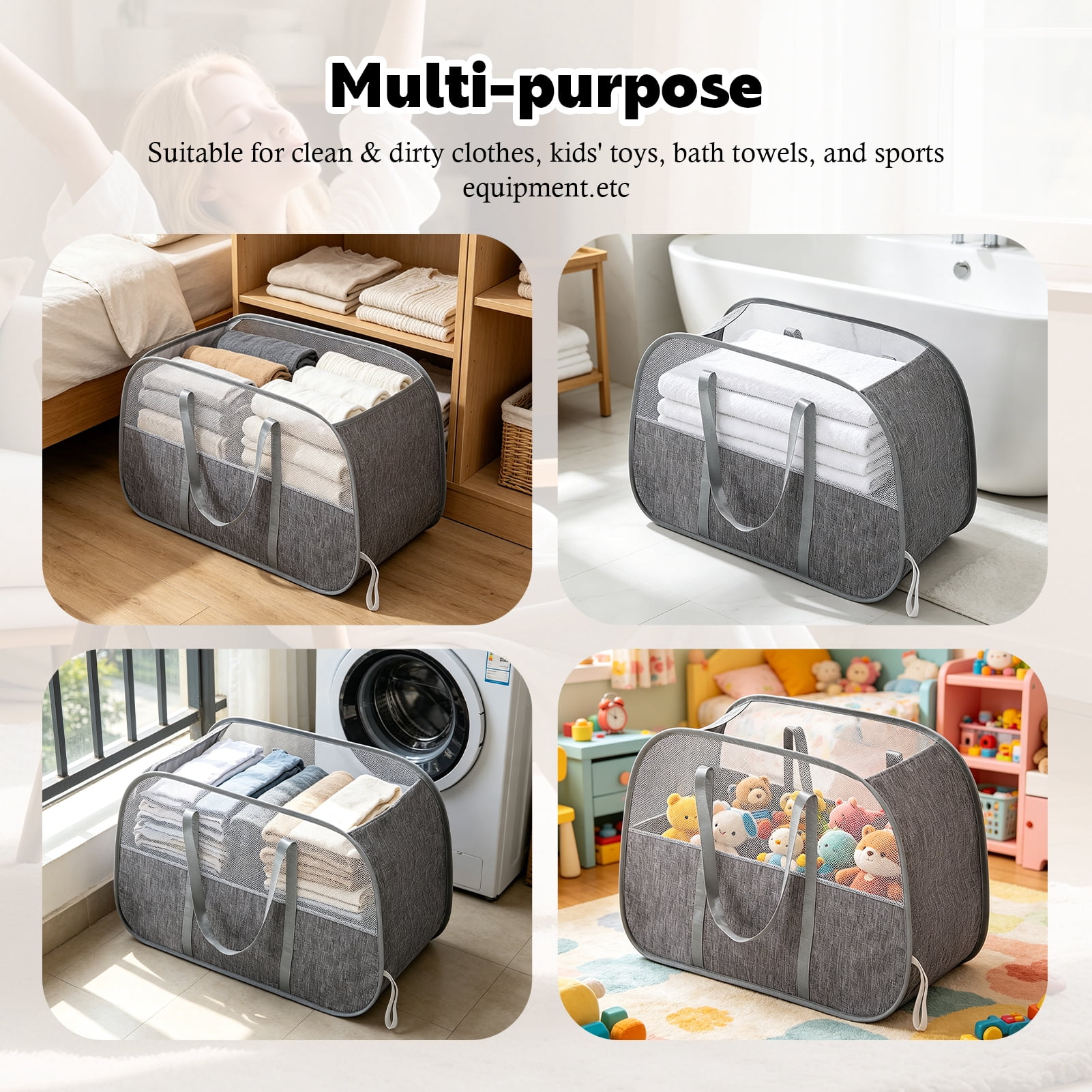 Godance Collapsible Laundry Baskets with Easy Carry Handles, 95L Large Foldable Laundry Hamper - Tear-Proof Pop Up Clothes Hamper for Storage - Space-Saving Laundry Basket for Bedroom, Bathroom, Dorm