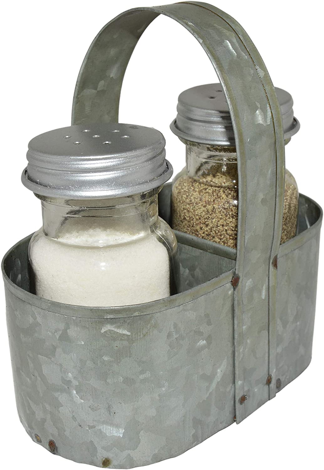 Rustic Handled Farmhouse Milk Crate Mini Mason Jar Salt and Pepper Shaker Caddy 
