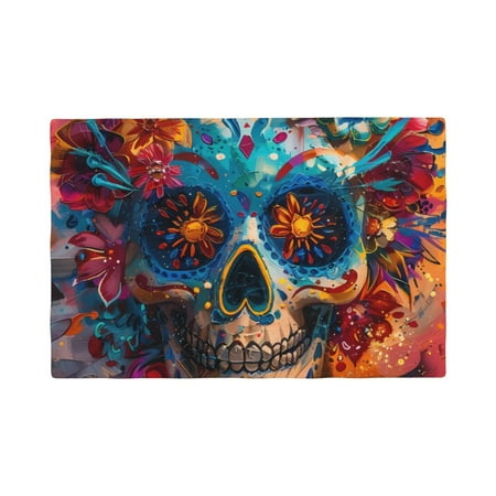 

Placemats Set of 4 Colorful Floral Skull A Place mats for Dining Table Indoor/Outdoor Cute Heat Resistant Washable Table Mats(18 x 12 )