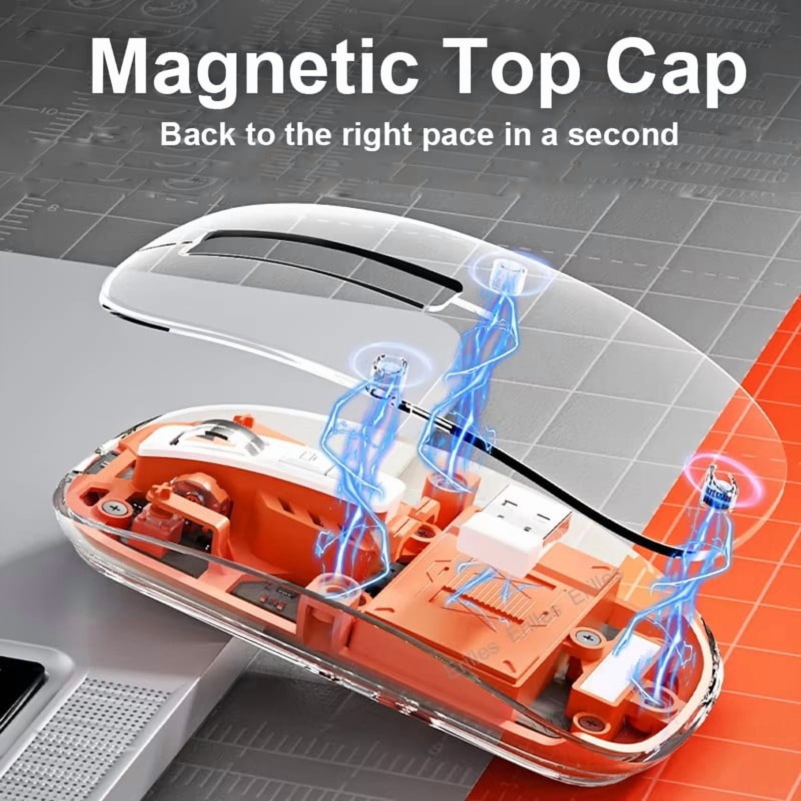Transparent Magnetic Triple Mode Bluetooth compatible 2.4G Wireless Mouse One-Click Desktop Type-C Rechargeable Silent Mice Mute