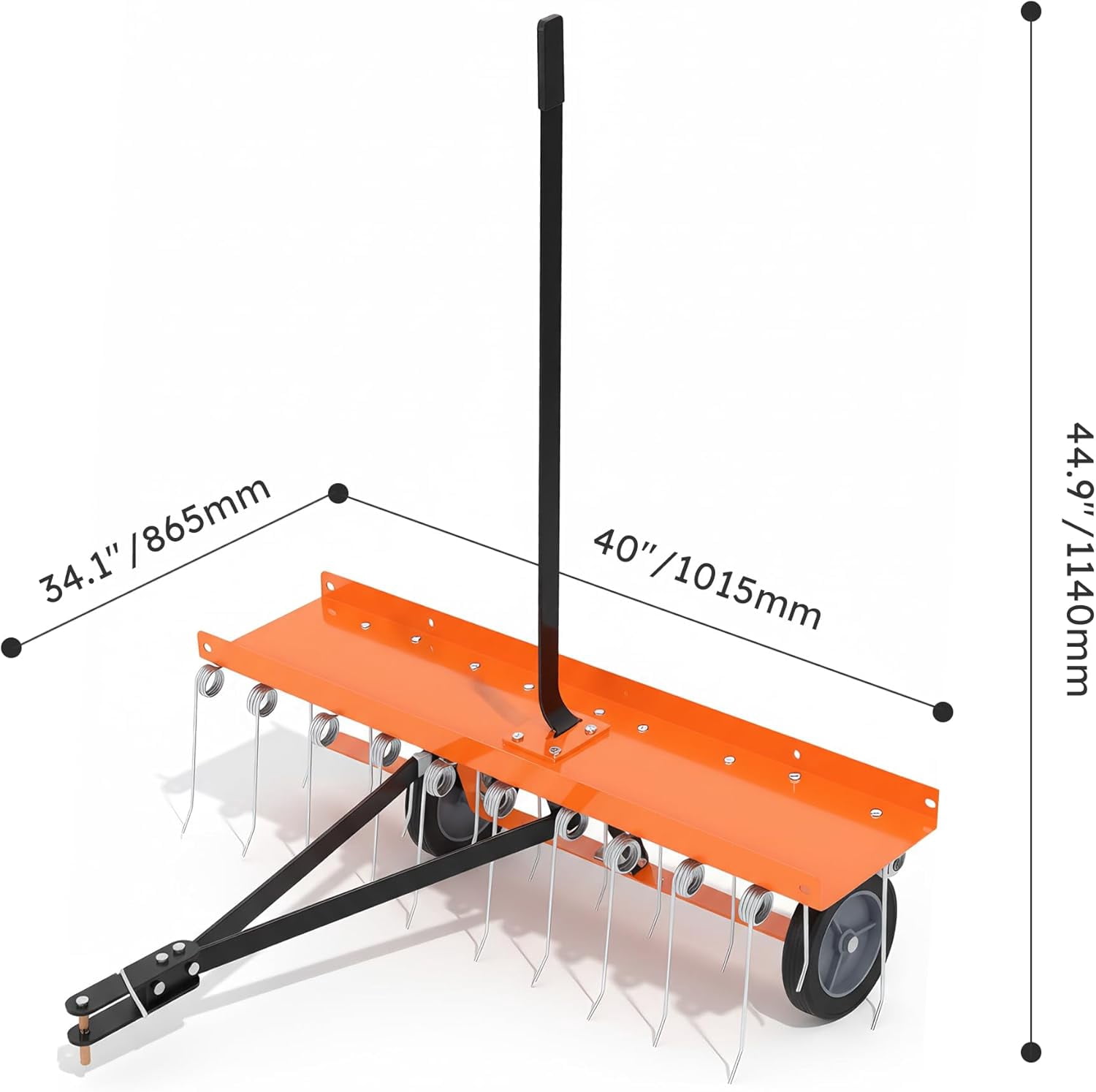 QinaQin 40-Inch Tow Behind Lawn Rake,Tow Dethatcher with 20 Spring Steel Tines,Lawn Dethatcher Rake,Lawn Sweeper with Lift Handle for Garden Farm Grass,Orange