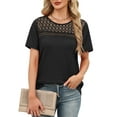 thumbnail image 4 of Ronuti Women's Tops Casual Scoop Neck Short Sleeve Waffle Knit Hollow Out Shirts Loose Tunic Tops Blouses, 4 of 10