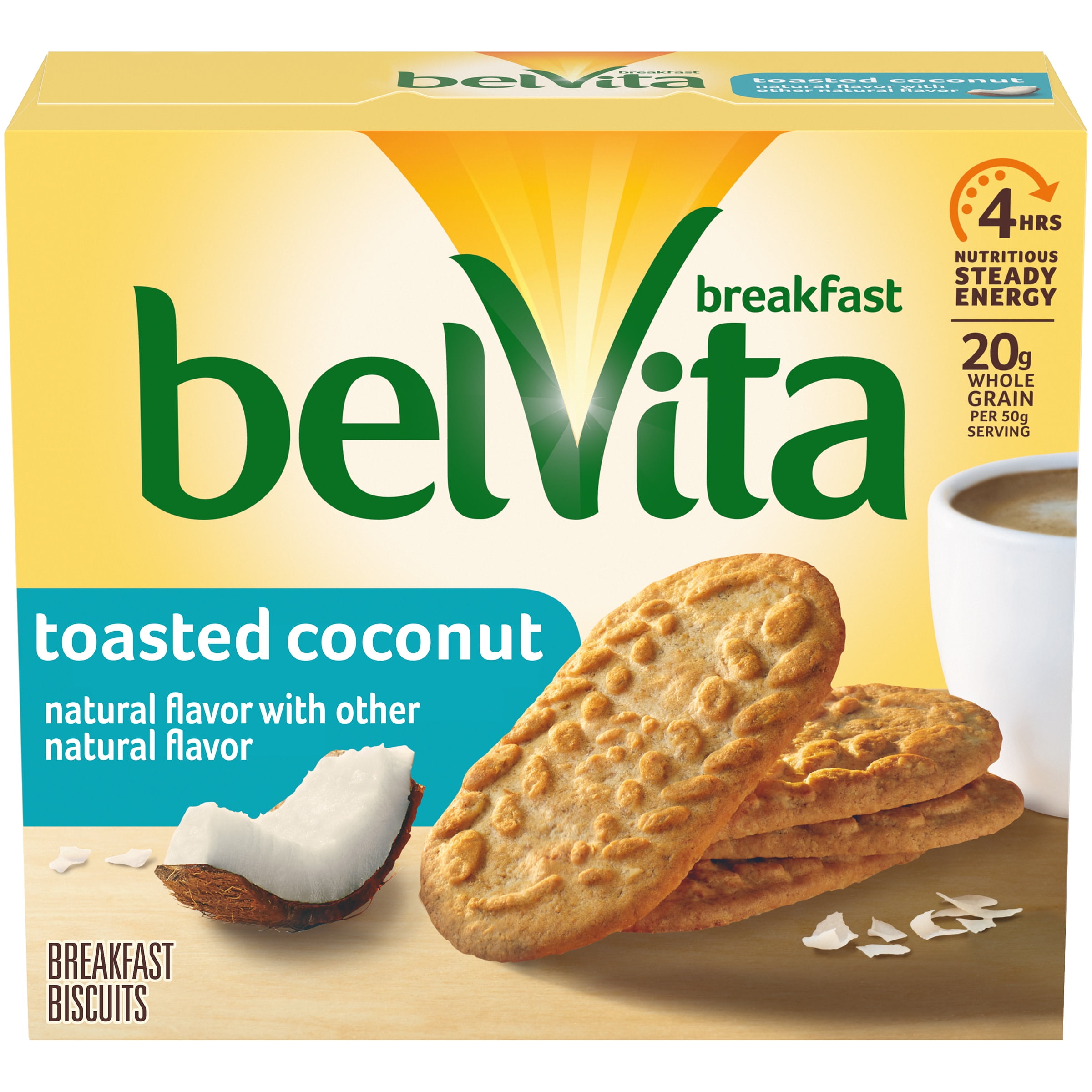 belVita Toasted Coconut Breakfast Biscuits, 5 Packs (4 Biscuits Per