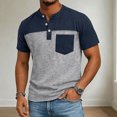 thumbnail image 2 of JAJAHO Mens Henley Shirts Short Sleeve T Shirt Casual Summer Color Block Graphic Tees With Pocket Trendy Tops, 2 of 4