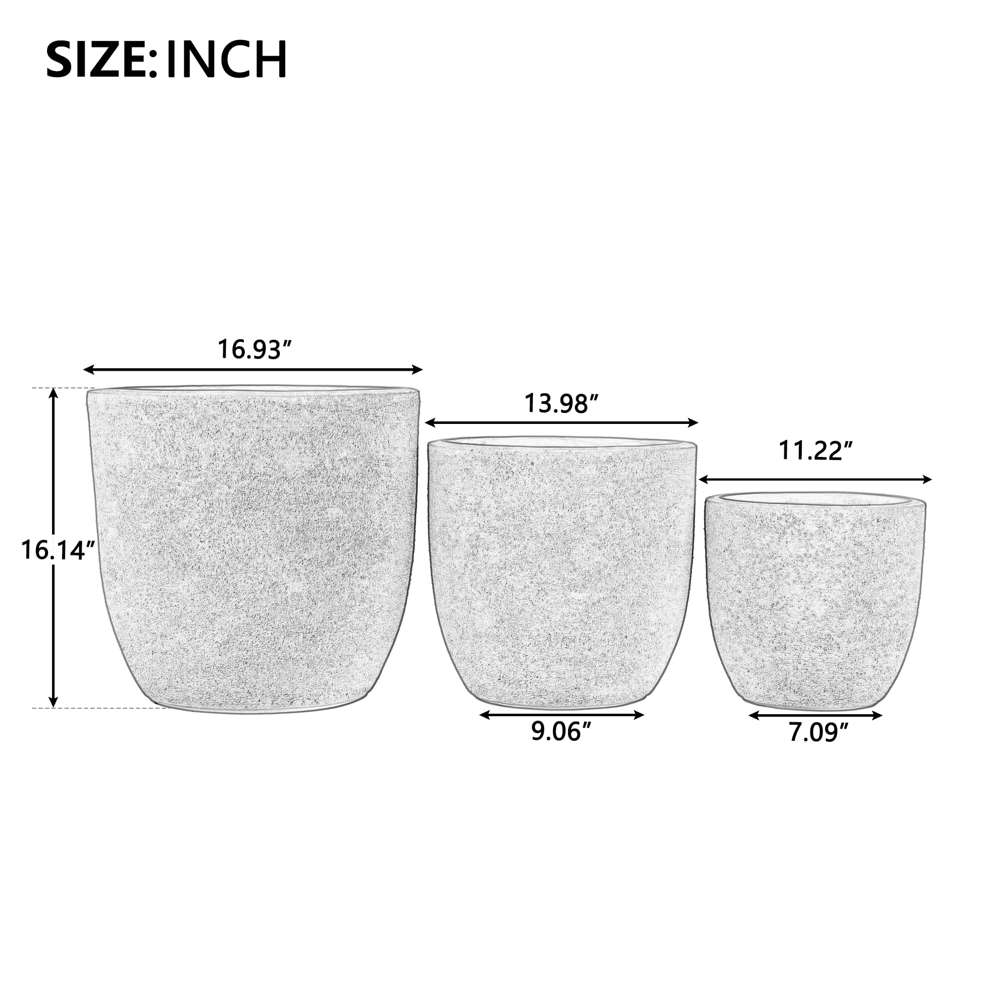 Harper & Bright Designs Outdoor Concrete Planter Set of 3, Patio Flower Pots Stone-Look Textured with Drainage Holes and Rubber Plug for Garden Poolside, White