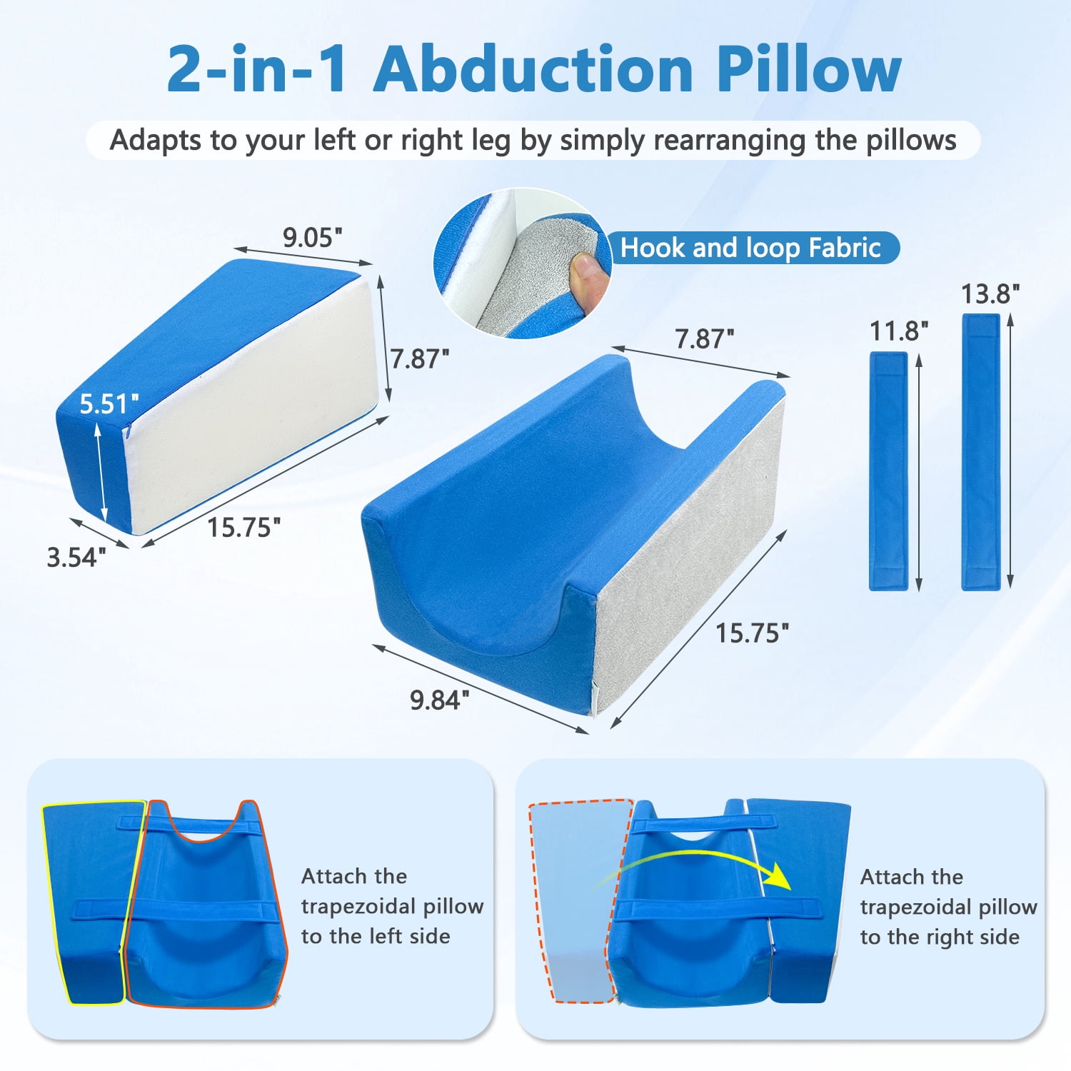 Hip Abduction Pillow for Hip Replacement Surgery, 2-in-1 Post Op Recovery Aid with Leg Separator Wedge & Straps for Knee Surgery Support, Abductor Foam Wedge Pillow