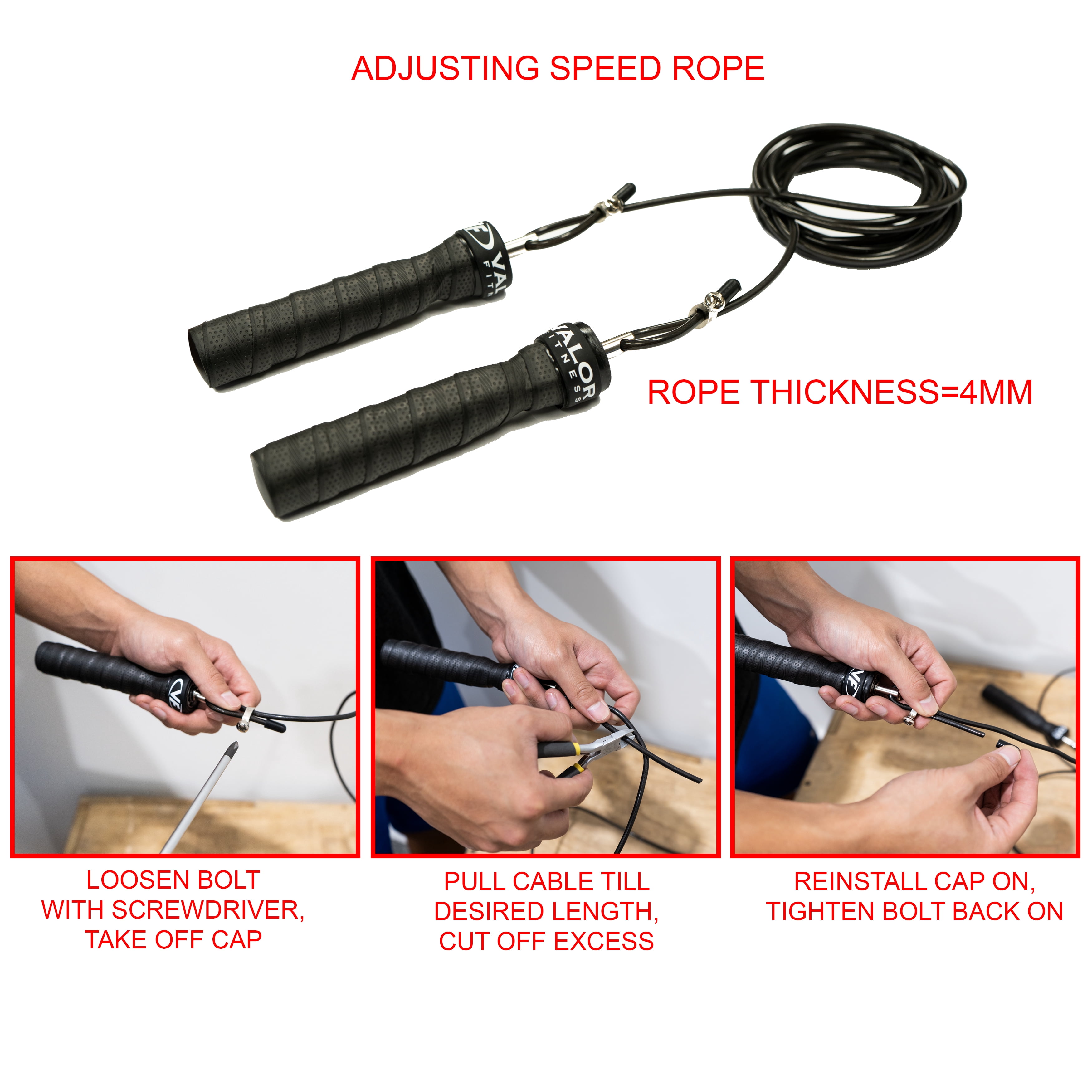 Valor Fitness SR-4A 4mm Adjustable Speed Rope