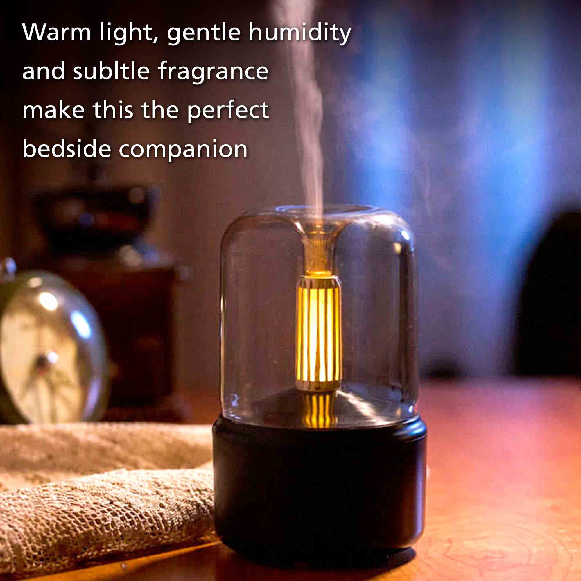 Essential Oil Aromatherapy Diffuser with Sleek Modern Desktop Lantern Design. Soft Light, Auto-Off Protection, USB, Humidifier, for Home, Office, Spa Black 120mL…