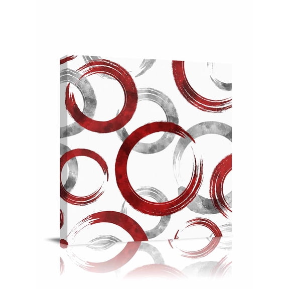 Vintage Red Gray Circle Lines Canvas Wall Art, Abstract Art White Background Framed Wall Decor Modern Artwork Prints Painting for Living Room, Bedroom, Kitchen & Cafe Decor 28x28 Inch