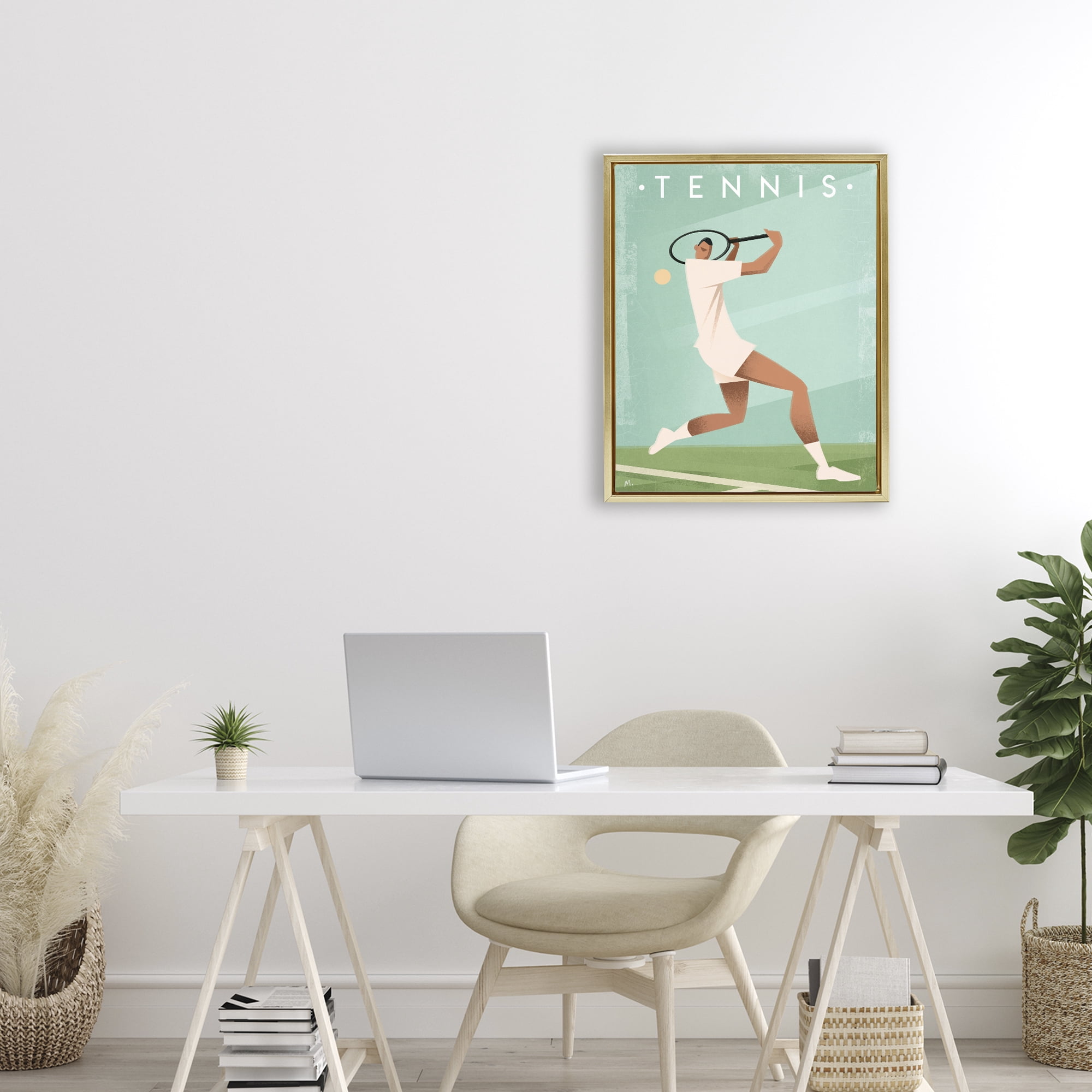 Stupell Industries Vintage Tennis Swing Gold Framed Floater Canvas Wall Art, design by Martin Wickstrom