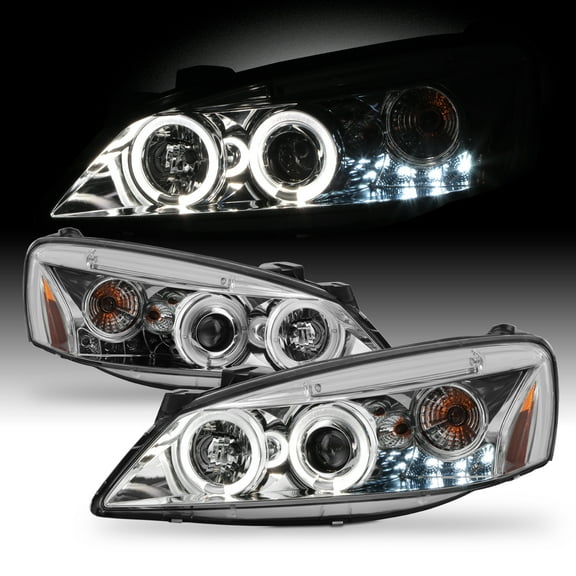 AKKON - For Pontiac G6 Chrome Clear Dual LED Ring Projector Replacement Headlights Front Lamps Left/Right Pair
