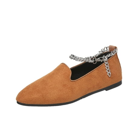 

Pyhlmscde Women s Loafer Pointed Toe Flat Shoes Ladies Fashion Suede Ankle Chain Buckle Shallow Mouth Casual Foot Wear