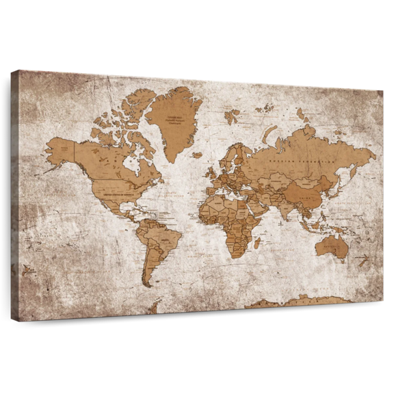 Elephant Stock Geographic World Map Iv Wall Art - Horizontal Canvas Wall Art - Living Room Wall Decor - Education Canvas - Brown And Orange Decor - 12" x 8"