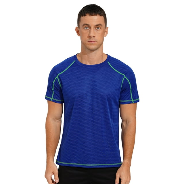Moggemol Men's Rash Guard Swim Shirts Short Sleeve UPF 50+ Swimming Top Gym Workout Muscle Tee Tops Royal Blue L