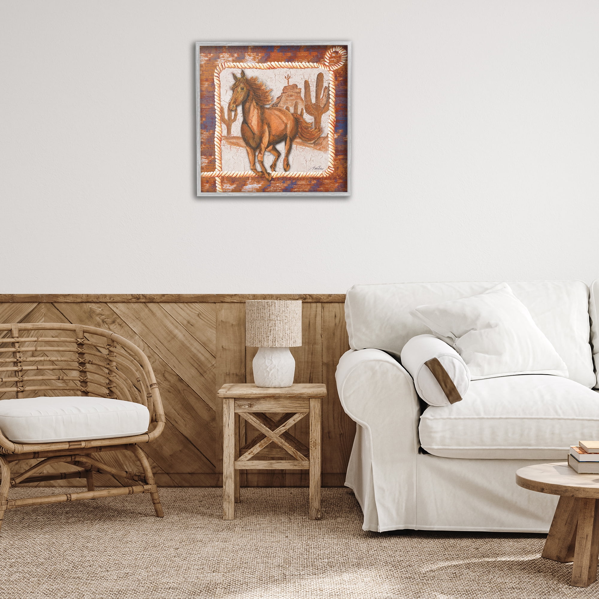 Stupell Industries Western Horse in Desert Landscape Painting Gray Framed Art Print Wall Art, 24 x 24