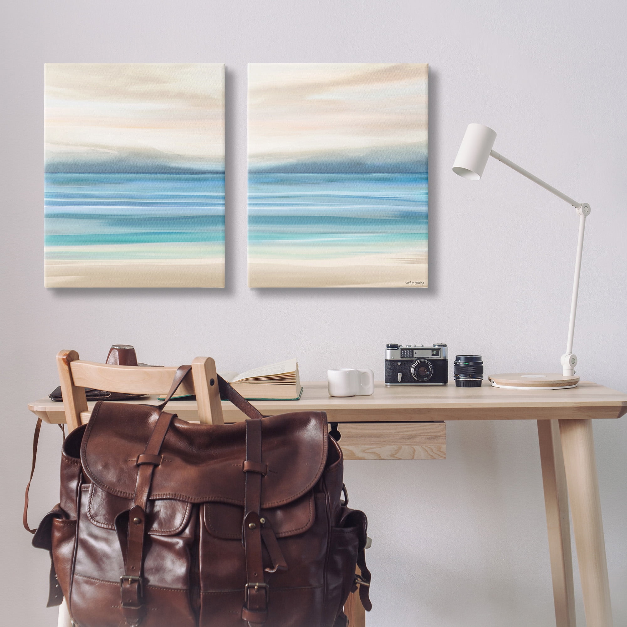 Stupell Industries Subtle Beach Seascape Landscape Painting Gallery Wrapped Canvas Art Print Wall Art, 24 x 30, Set of 2