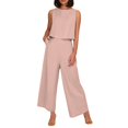 thumbnail image 1 of Conjunto de dos piezas de lino liso para mujer: chaleco sin mangas y pantalones de cintura alta y pierna ancha, bolsillos laterales, ropa informal de verano - Tallas S-XXXXL, 1 of 6
