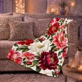 thumbnail image 6 of Red Painterly Floral Flannel Blanket for Botanical Art Fans, Sofa and Living Room Home Decor Housewarming Gift with Soft Layered Bloom Botanical Sofa Scene Motif, 6 of 9