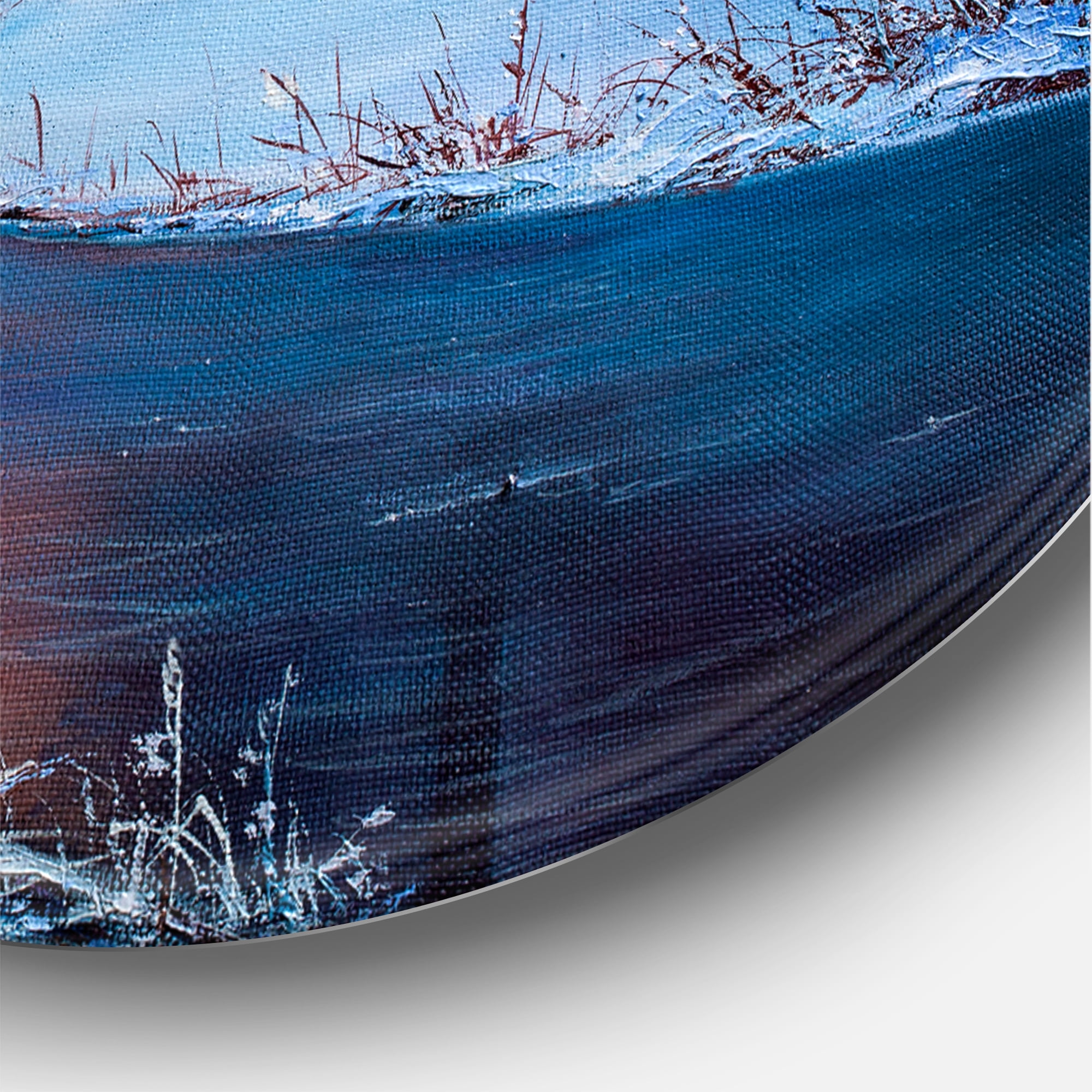 Designart 'Morning Glow Through The Christmas Forest By The River' Lake House Circle Metal Wall Art 29x29 - Disc of 29