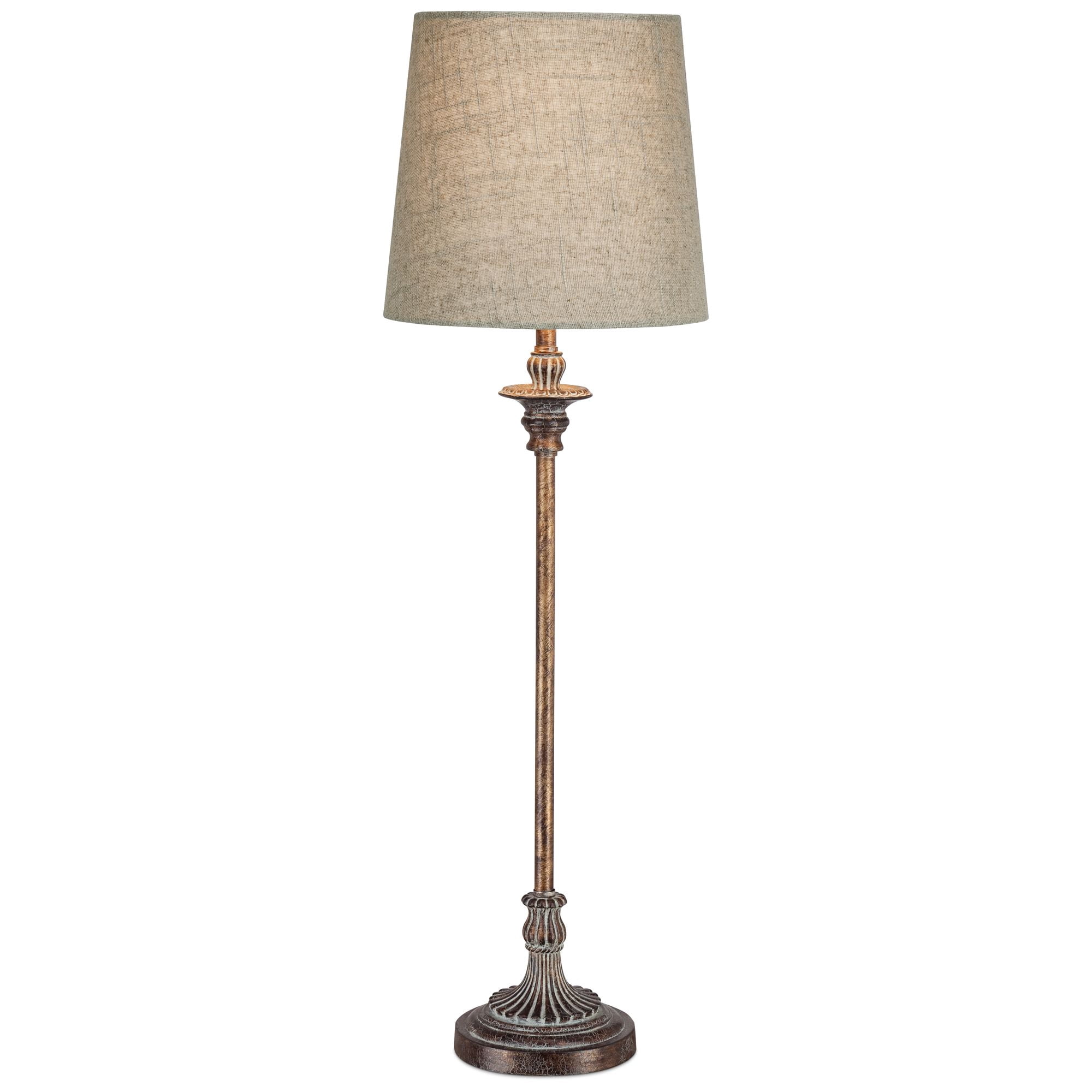 Regency Hill Bentley Traditional Buffet Table Lamp 31 1/2" Tall Weathered Brown Linen Fabric Drum Shade for Bedroom Living Room Bedside Nightstand