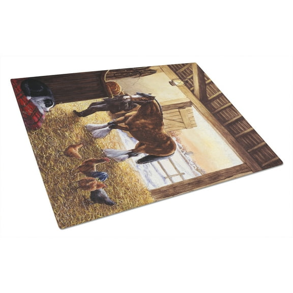 Carolines Treasures BDBA0291LCB Cydesdale In The Stable Glass Cutting Board Large, 12H x 16W, multicolor