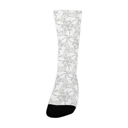 

Grey Decor Swirled Blossom Leaves Kitsch Exquisite Nature in Digital New Oriental Artwork Cloud Whit Women s Custom Socks (Made In USA)