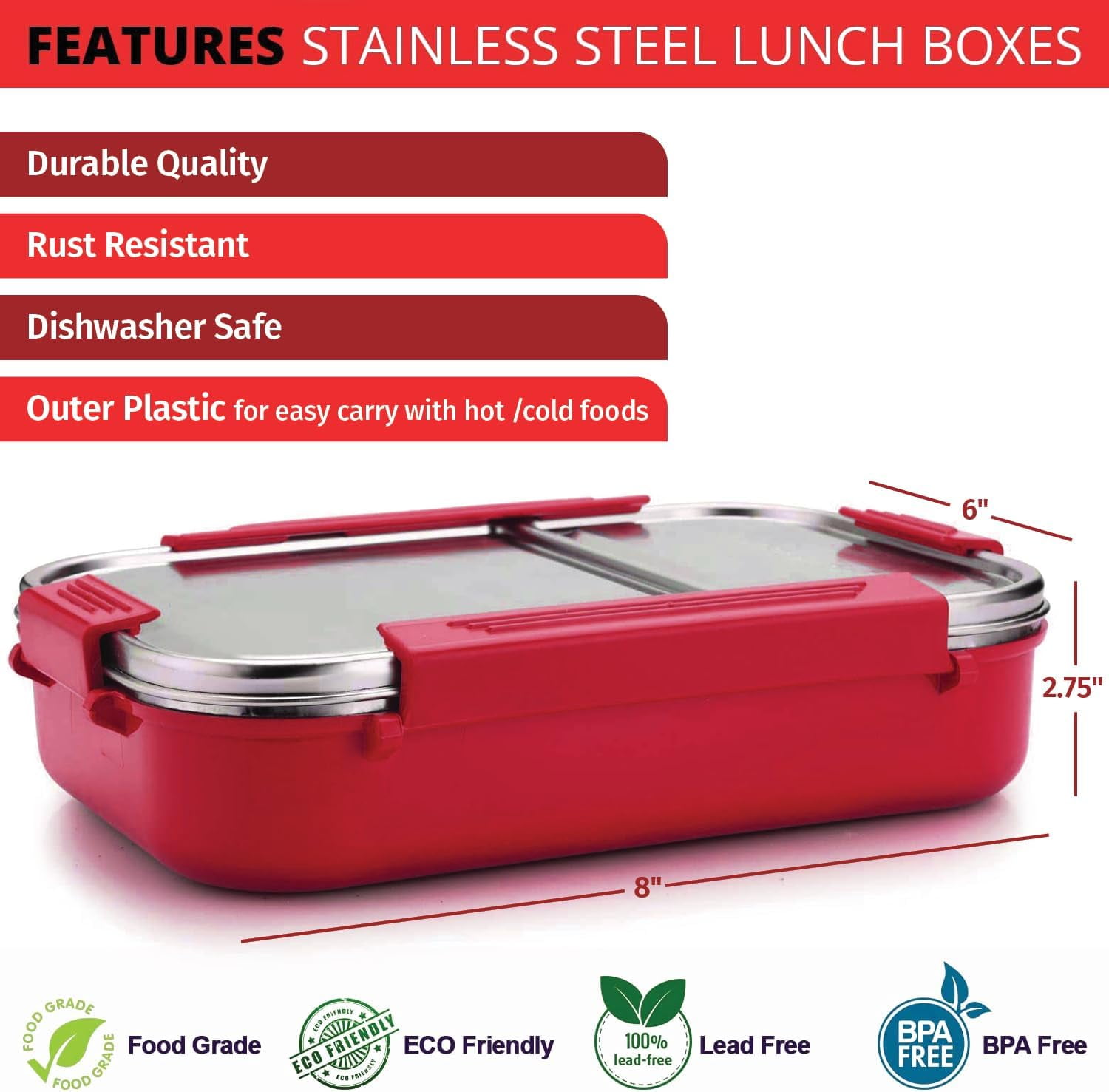 SIGNORA WARE Stainless Steel Bento Box 24 oz Leakproof 2 Compartments Lunch Box – Pink