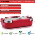 thumbnail image 2 of SIGNORA WARE Stainless Steel Bento Box 24 oz Leakproof 2 Compartments Lunch Box – Red, 2 of 7