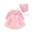 thumbnail image 2 of WOYY Newborn Girl's Bow Tulle Dress Ruffle Long Sleeve Birthday Party Princess Dress Hat, 2 of 9