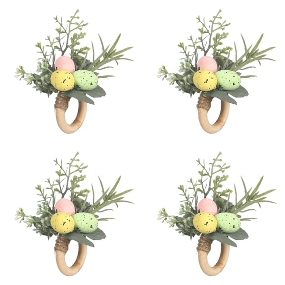 Easter Napkin Ring Holder Set of 4, Colorful Egg and Rattan Spring Table Decor for Farmhouse Dinner Party, Rustic Boho Holiday Table Settings and Festive Dining Arrangements