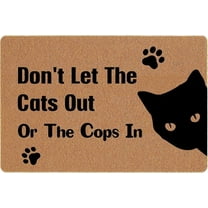 Cat Doormat Don't Let The Cats Out or The Cops in Funny Welcome Doormat for Inside Entrance Home Easy to Clean Waterproof Rubber Coir Door Mats Cute Decor Shoe Mat 16×24 in.