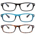 thumbnail image 2 of EYE ZOOM 3 Pack Retro Rectangular Plastic Frame Blue Light Blocking and Anti UV Reading Glasses, Multi color, +1.25, 2 of 6