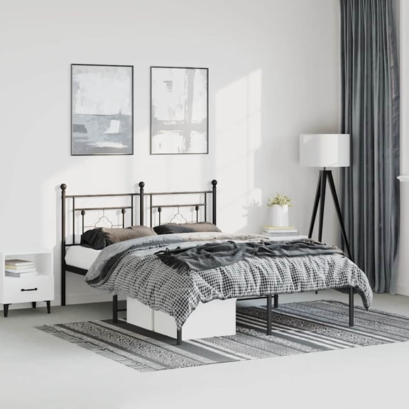 vidaXL Queen Metal Bed Frame with Headboard, Under Bed Storage, Noise Free, Black, No Mattress