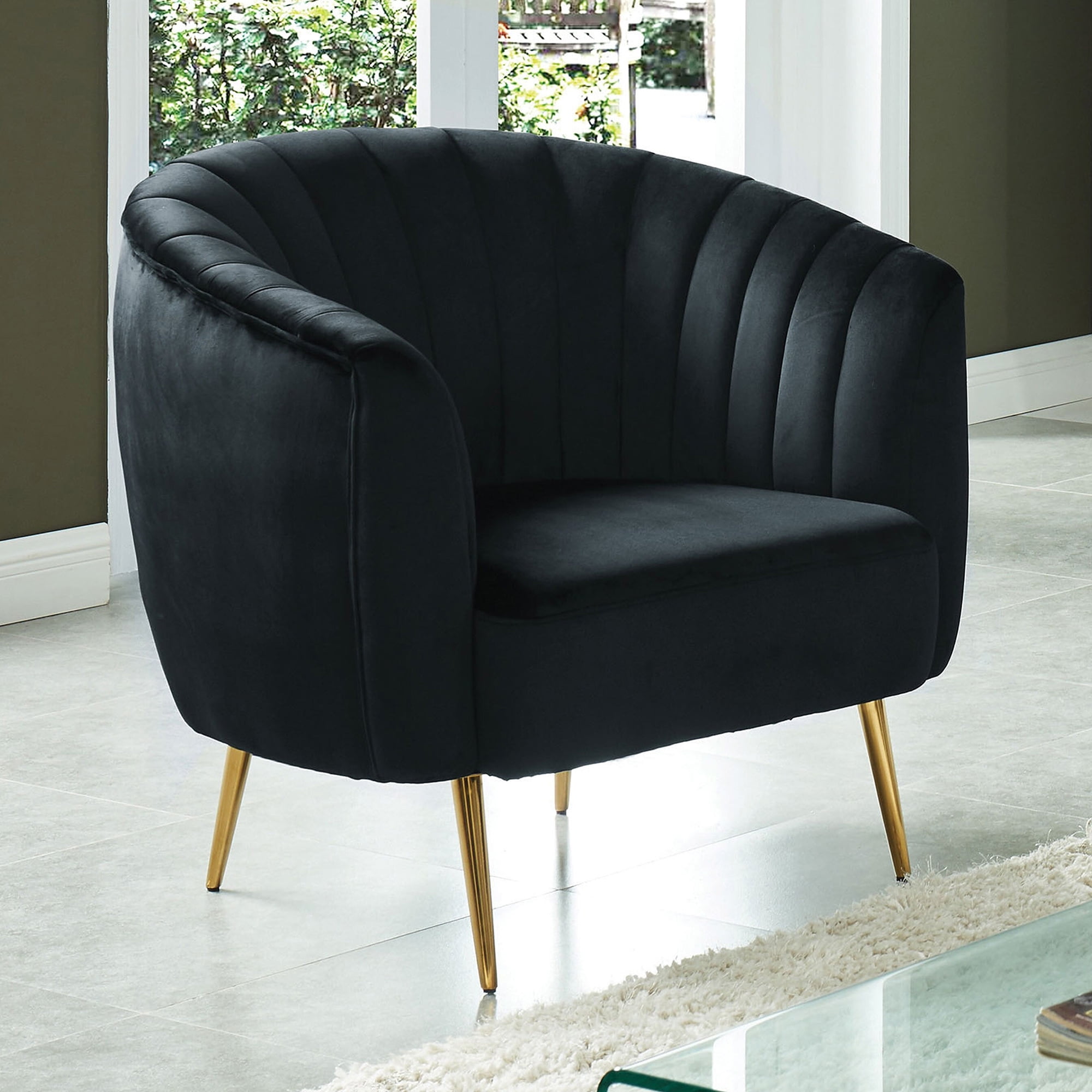 Darque Contemporary Flannelette Shell-Tufted Upholstered Chair, Black