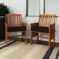 thumbnail image 1 of CorLiving Miramar Hardwood Outdoor Armchairs with Seat Cushions and High Slat Backs, Brown/Black (Set of 2), 1 of 8