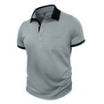 thumbnail image 7 of Domzest Mens Contrast Collar Polo Shirt Short Sleeve Button Up Golf Top with Placket Chest Pocket Light Gray 2XL, 7 of 7