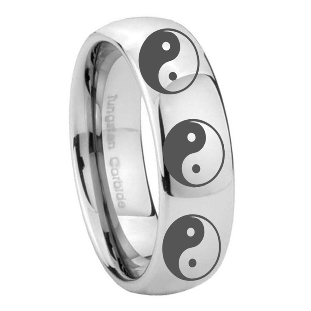 RATUNGSTEN Tungsten Multiple Yin Yang Ring, 8mm Brushed Black Bevel