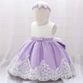 thumbnail image 4 of Toddler Girl Dress Kids Baby Girls Pageant Baptism Lace Dress with Bowknot Flower Girls Formal Dress Wedding Christening Gown Toddler Dress Purple 6 Months-12 Months, 4 of 7