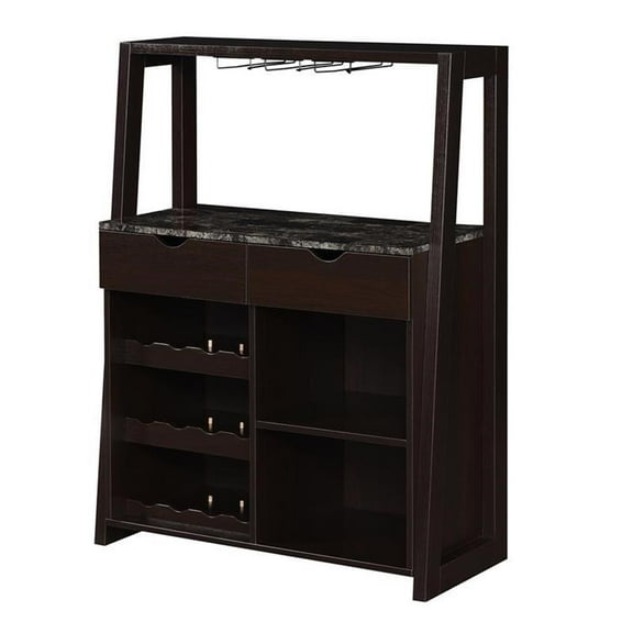 Pemberly Row Modern Wine Bar with Cabinet in Espresso Wood Finish