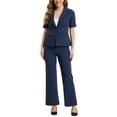 thumbnail image 1 of Conjunto de traje de oficina para mujeres INSPIRE CHIC, blazer de manga corta de un botón y pantalones de traje M azul oscuro, 1 of 5