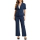 thumbnail image 1 of Conjunto de traje de oficina para mujeres INSPIRE CHIC, blazer de manga corta de un botón y pantalones de traje M azul oscuro, 1 of 5