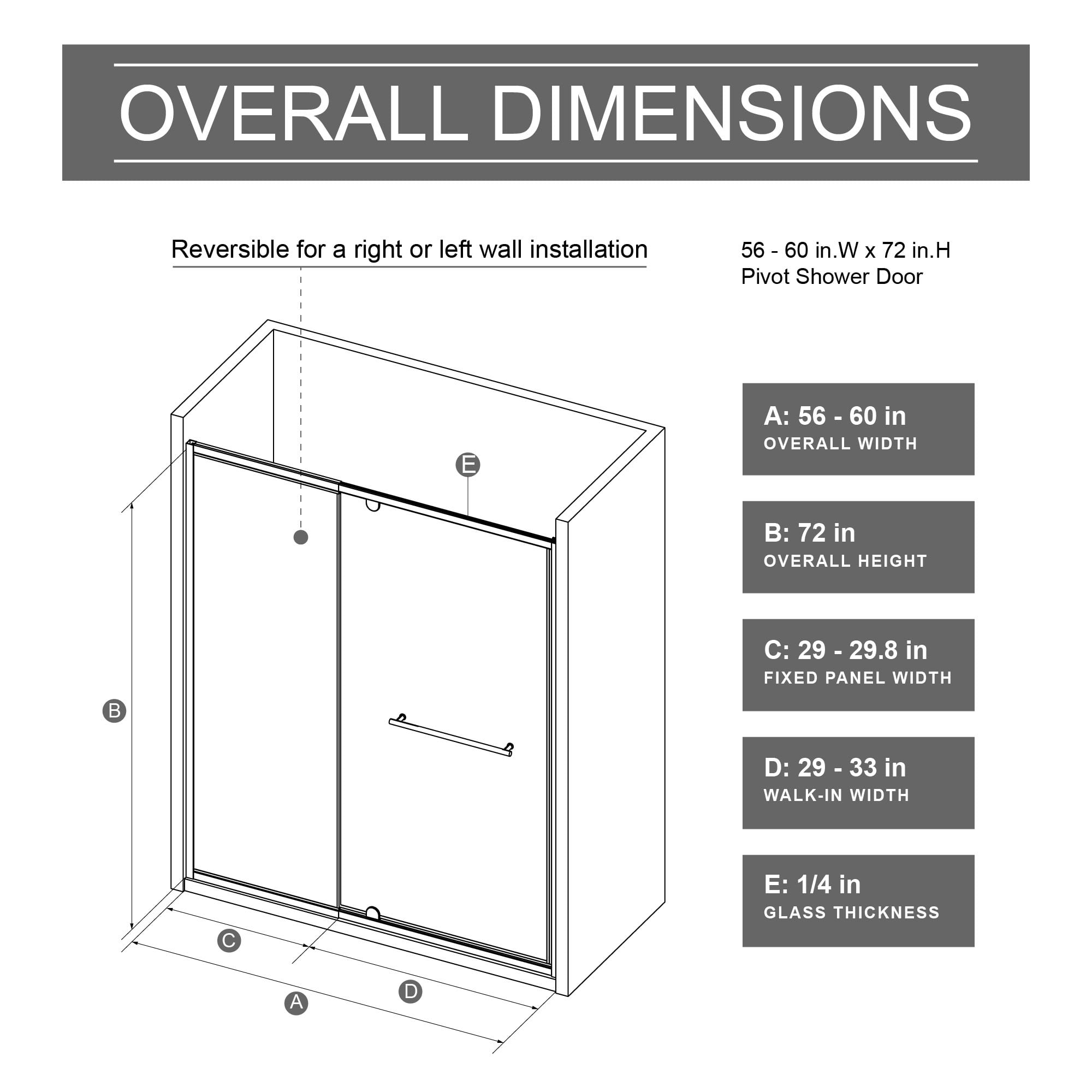 MAYEERTY Pivot Shower Door, Black Aluminum Frame, 1/4" Tempered Glass with Stainless Steel Handle, Waterproof & Adjustable Width